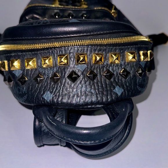 MCM Visetos Studded Colorblock Small Stark Brock Backpack Black - Picture 6 of 14